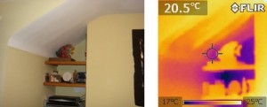 Building survey comparing a defect using infrared camera and normal camera