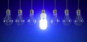 light bulbs against blue background