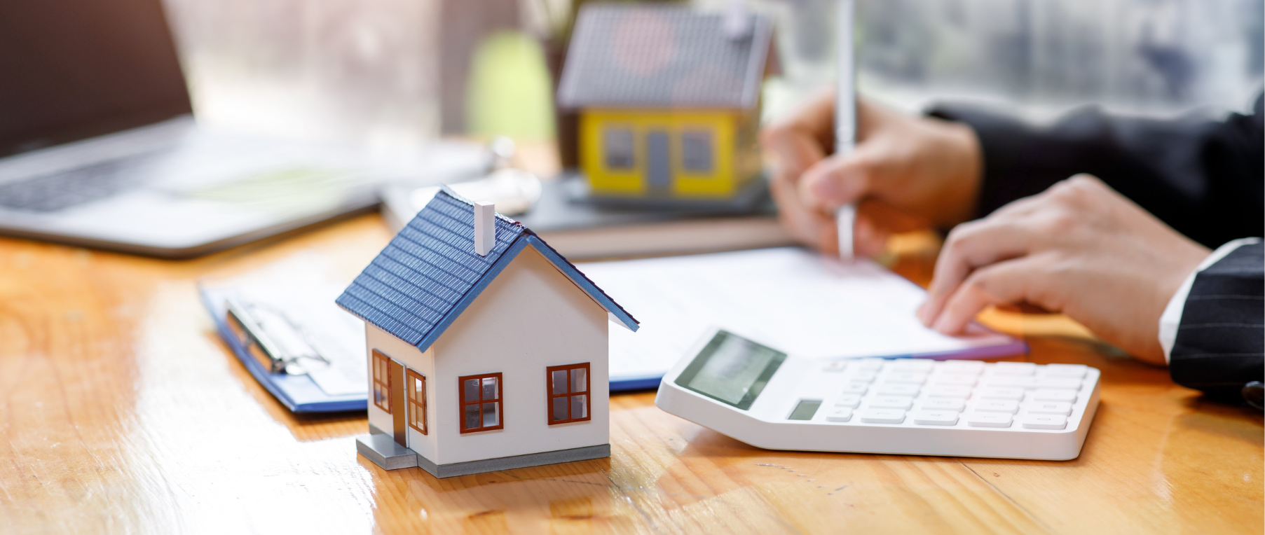 Writing form with wooden house