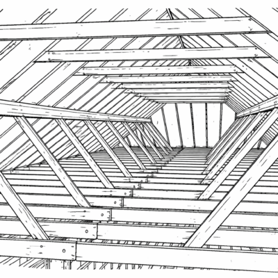 Traditional cut roof from inside an attic