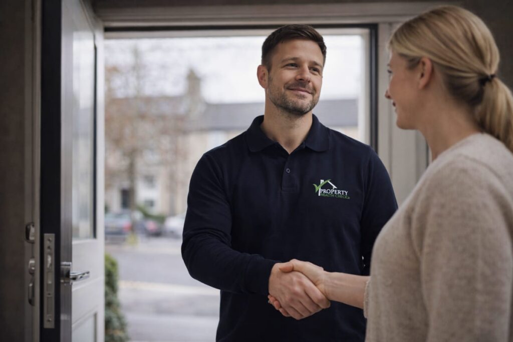 surveyor shaking customer's hand